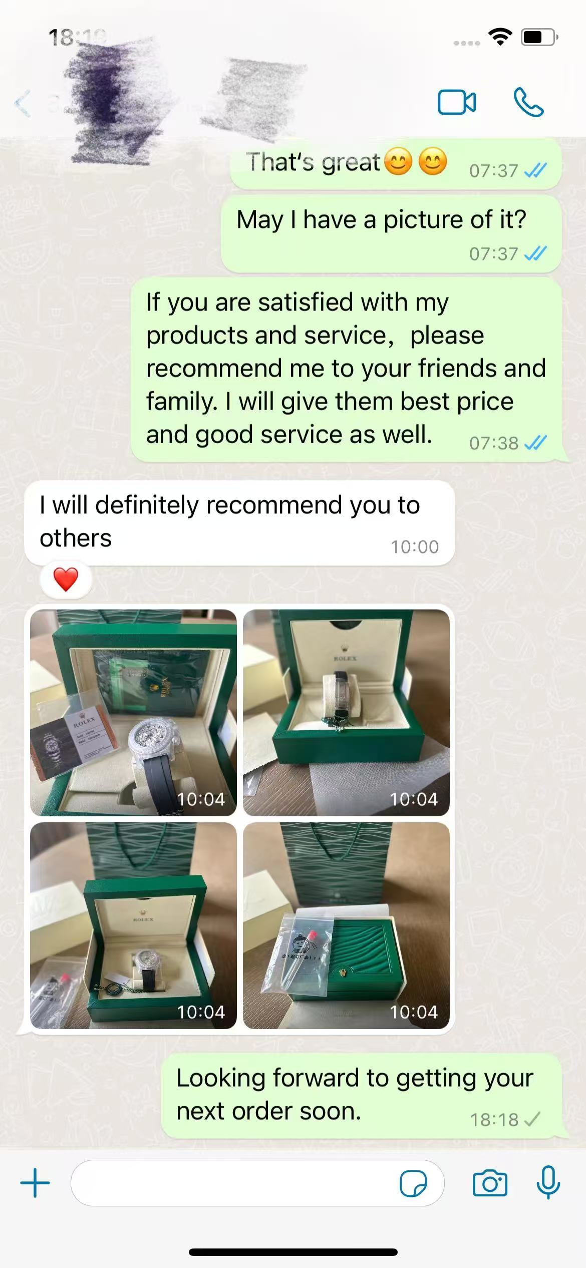 Customer feedback and delivered watch photos